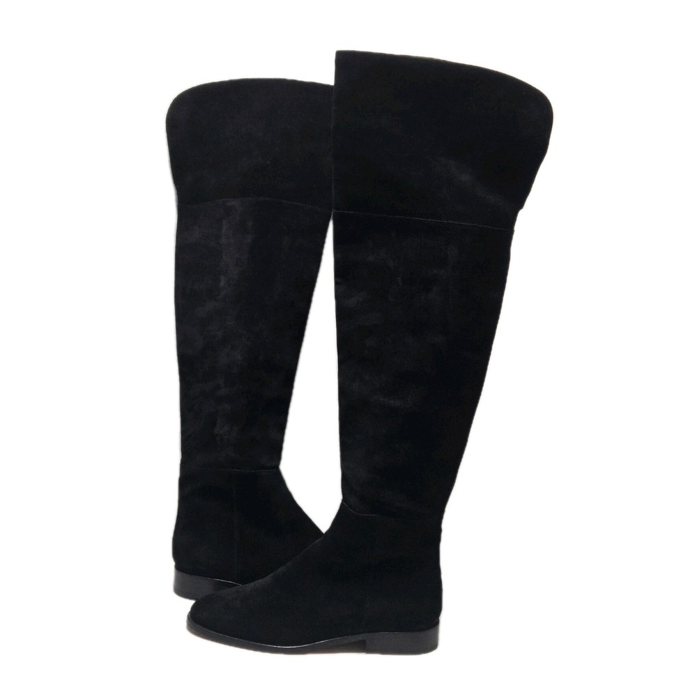 J Crew Over The Knee Riding Boots 7.5 Black Suede Leather Cuff Tall K2741 Witchy - Picture 1 of 11